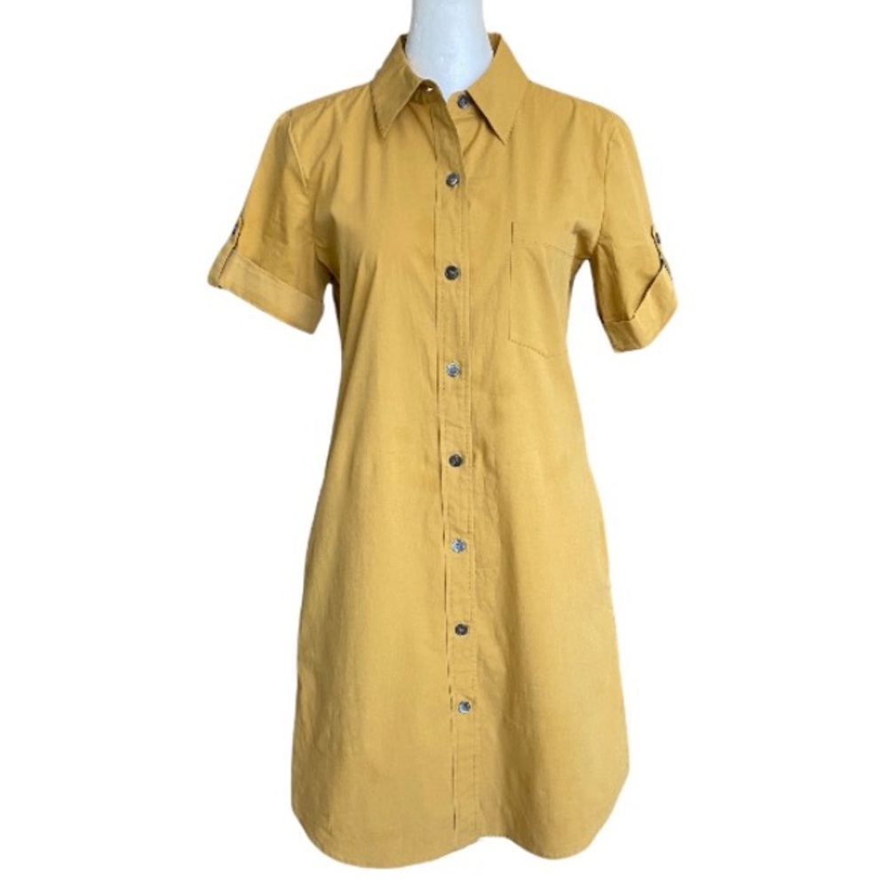 Theory Mustard Yellow Poplin Button Up Shirt Dress size women's 2 - Picture 2 of 7